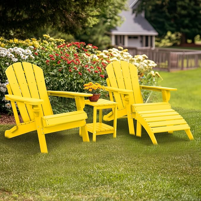 IVY&LANE Outdoor Adirondack Ottoman | Folding | HDPE | Yellow | All Weather | Waterproof Patio Footrest for Adirondack Chair | Poly Lumber Foot Rest for Deck Backyard