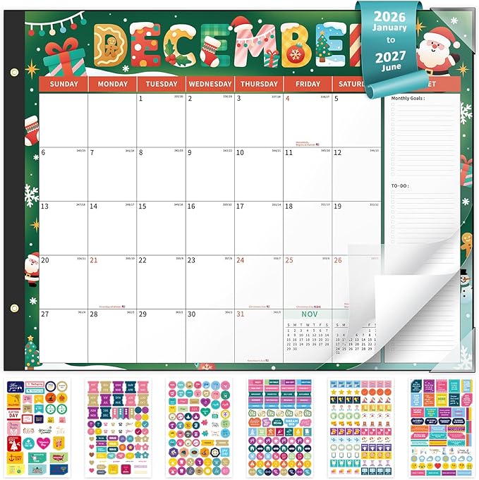 Ospelelf Desk Calendar 2026-2027 Large 22"x17" Monthly Family Academic Planner Pad with Protective Cover 18 Months January 2026 - June 2027 Season