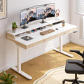 ONBRILL Standing Desk with Drawers, 63x23.6 Inch Electric Stand Up Desk with Storage Shelf and Memory Controller, Sit Stand Desk Adjustable Height from 28-46 Inch for Computer Workstation, White