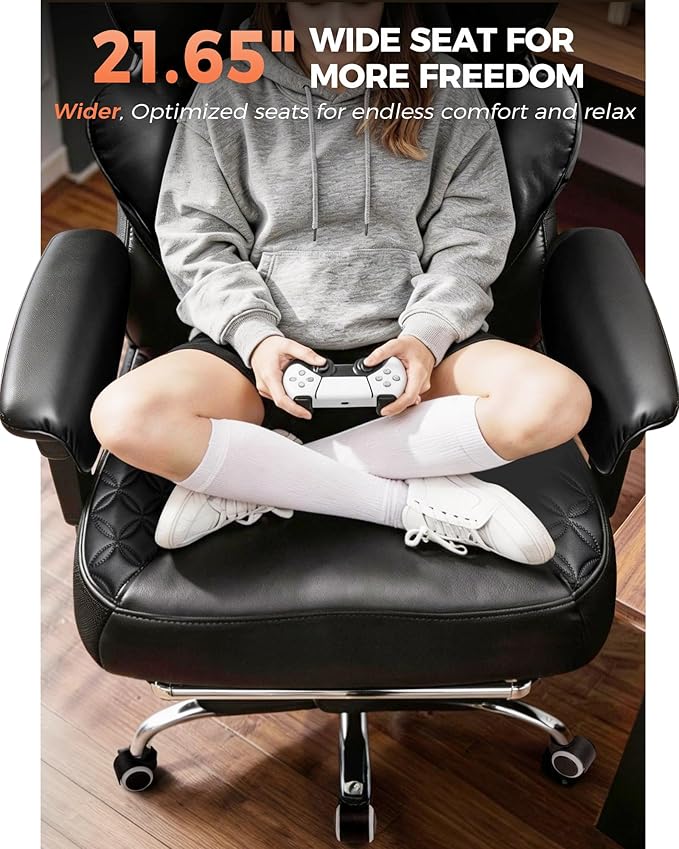 COMHOMA Big and Tall Office Chair with Upgrade Footrest, Heavy Duty Gaming Chair High Back Executive Chair with Spring Lumbar Support for Lower Back Pain Relief, 150°Reclining Adjustable Armrests