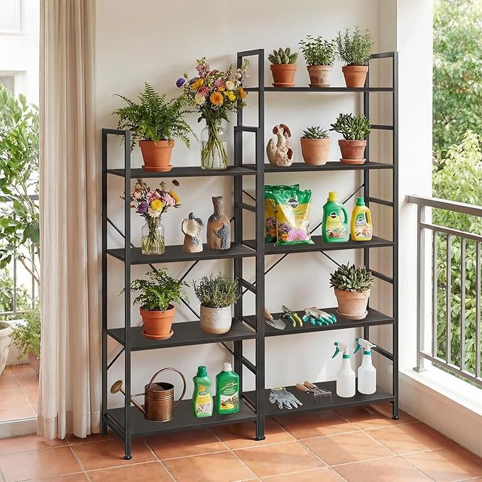 4 Tier Bookshelf, Free Standing Wooden Bookcase with Open Storage Shelves with Metal Frame, Sturdy Shelf Organization Display Rack for Living Room, Bedroom, Home Office, 39.4" Tall, Black