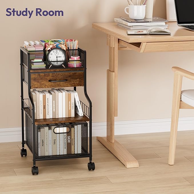 SWTYMIKI Rolling Under Desk Storage - Utility Cart with Drawers & DIY Divider - Art Cart Organizer on Wheels - Craft Storage Drawers Rolling Cart for Office, Craft Room & Studio Espresso