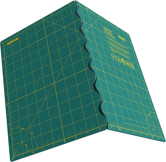 OLFA 12" x 17" Folding Cutting Mat (FCM-12x17) - Self Healing 12x17 Inch Foldable Rotary Mat with Grid for Quilting, Sewing, Fabric, & Crafts, Use with Rotary Cutters & Fixed Blade Knives (Green)