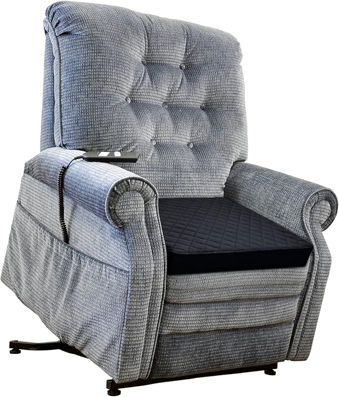 Medium-Soft 20x20x3 Memory Foam Recliner Chair Seat Cushion for Long Sitting - Armchair Pad with Washable Velvety Cover with Waterproof Layer & Non-Slip Base for Seniors & Elderly - Black