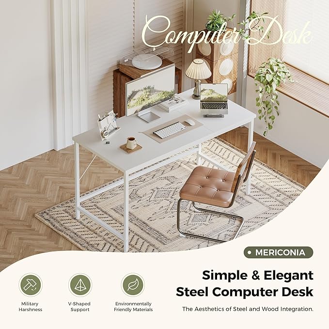 Mericonia 48 inch Computer Desk, Gaming Desk for Small Spaces, Modern Simple Style Table for Home Office, Study Student Writing Table