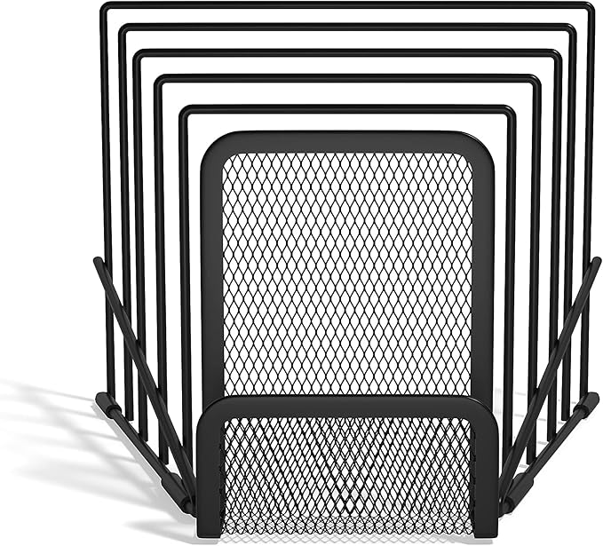TRU RED Wire Mesh Letter Holder, 6‑Compartment, Matte Black, 2‑Pack – Vertical Desktop Organizer for Mail & Documents