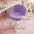 Homkdom Small Round Vanity Chair, Armless Home Office Desk Chairs with Back, Height Adjustable & 360° Swivel, Cute Comfy Vanity Computer Chair for Bedroom, Home Office, Purple