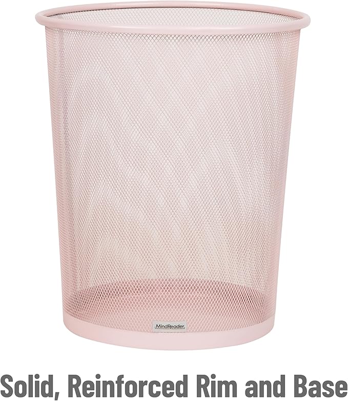 Mind Reader Mesh Trash Can, 16.65L (4.4 gal), Waste Paper Basket, Round, Office, Metal Mesh, Pink