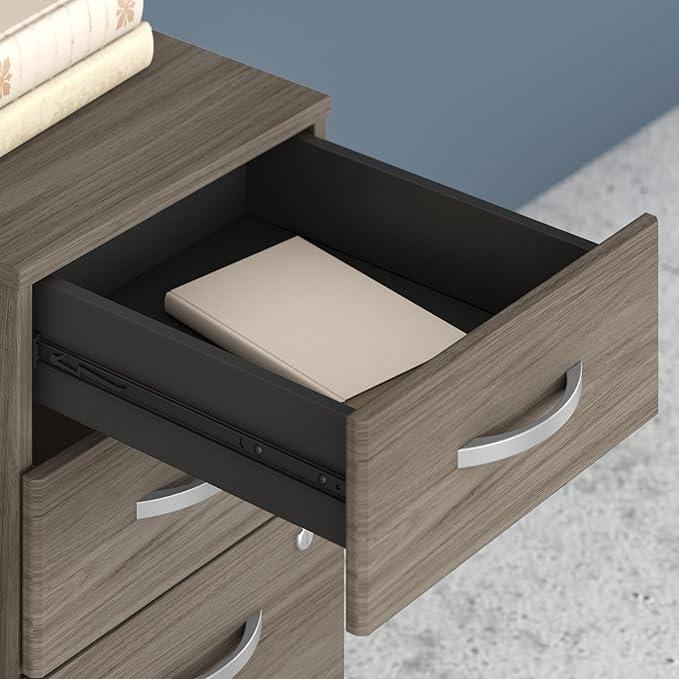 Bush Business Furniture Studio C Office Desk with Hutch and Mobile File Cabinet, 72W x 30D, Modern Hickory