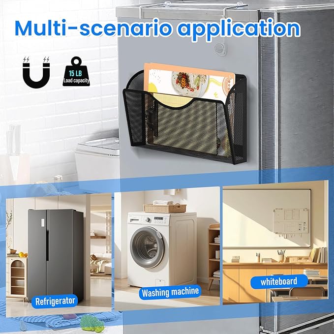 2PCS Magnetic File Holder - No Drilling Magazine Paper Document Holder, Magnetic File Paper Mail Organizer, Magnetic Hanging File Organizer for File Cabinets, Office, Whiteboard