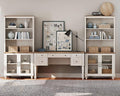 WAMPAT Home Office Furniture Set, 56" Executive Desk with Charging Station, 72" Tall Bookcase with 4 Glass Doors, Wood Computer Desk with File Cabinet Storage, Open Shelf, White