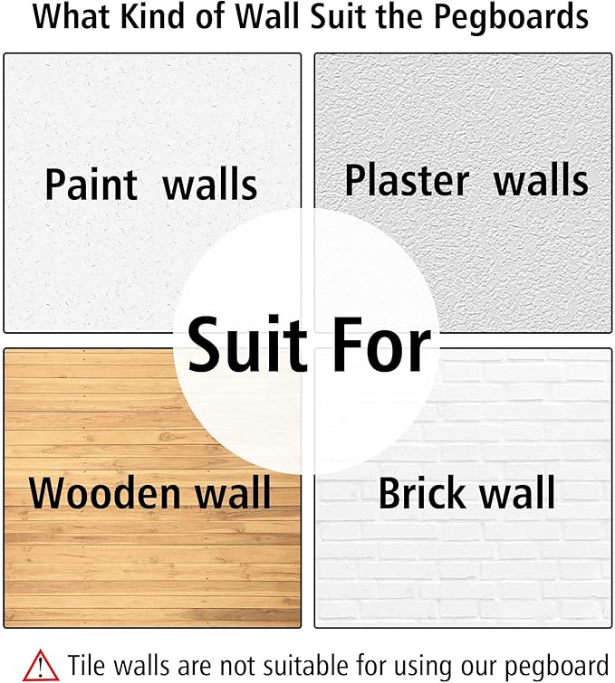 8Pcs Pegboard Wall Organizer Panels Black ABS Pegboard Wall Mount for Home, Craft Room, Garage, Kitchen, Workshop, Tool Organization, 10 * 10in Peg Boards. (No Hooks and Bins).
