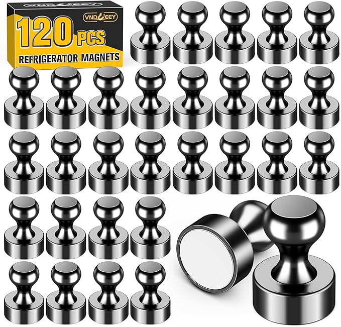 120 Pcs Fridge Magnets, Refrigerator Magnets, Small Strong Magnets, Whiteboard Magnets for Fridge, Magnetic Push Pins for Locker, Kitchen Decor and Accessories, Office, Classroom Organization