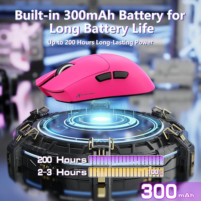 MAMBASNAKE Attack Shark X11SE Lightweight Wireless Gaming Mouse, Tri-Mode 2.4G/USB-C Wired/BT, 22K DPI, PAW3311 Optical Sensor, 59g, 5 Programmable Buttons, 300mAh Battery for PC/Mac((Berry Red)