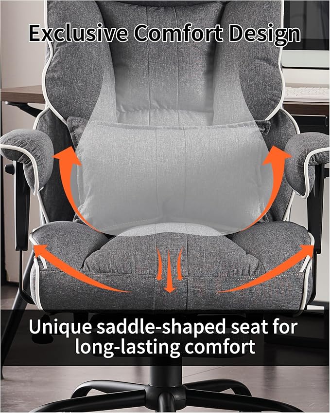 Efomao Fabric Office Chair, Big and Tall Office Chair 400 lb Weight Capacity, High Back Executive Office Chair with Foot Rest, Ergonomic Office Chair for Back Pain Relief, Gray