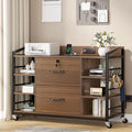 SEDETA 44" File Cabinet, Filing Cabinet fits Legal/Letter Size, 2 Drawer File Cabinets for Home Office with Lock, Power Strip, 6 Storage Shelves, Walnut Brown