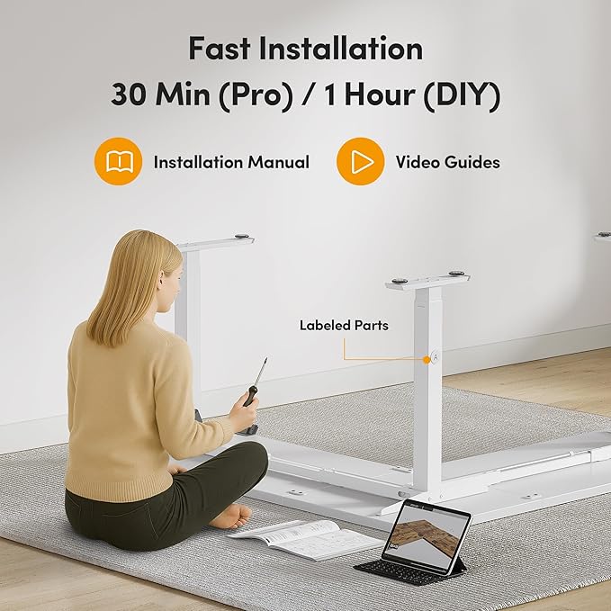 CubiCubi L Shaped Standing Desk 63 x 55 Inch Adjustable Height, Electric Corner Desk, Sit Stand Home Office Desk with Splice Board, White