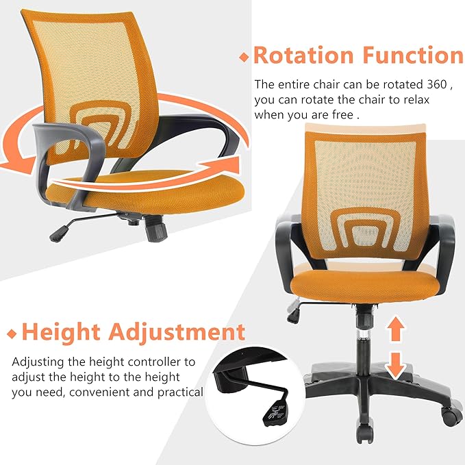 PayLessHere Home Office Chair Desk Computer Chair Adjustable Ergonomic Chair Lumbar Support Armrest Executive with High Density Mesh 360 Degree Swivel Chair for Adults Chair (Pack of 2, Orange)
