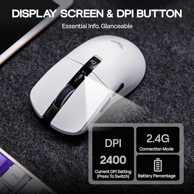 MechLands Aula SC590 PRO Gaming Mouse with Display Screen, 2.4G/USB-C/BT Wireless Mouse with 500mAh Battery, Adjustable 20,000 DPI & 1000 Polling Rate, PAW3311 Sensor, for Win/Mac/Gaming (White)
