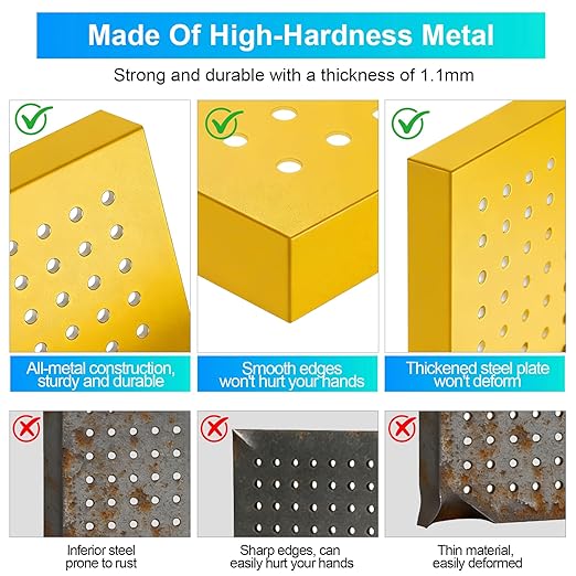 Heavy-Duty Metal Pegboard Panels 4 Pack - 24x12 Inch Reinforced Steel Wall Storage, Scratch & Rust Resistant Tool Organizer for Garage, Shed & Utility Room, Yellow
