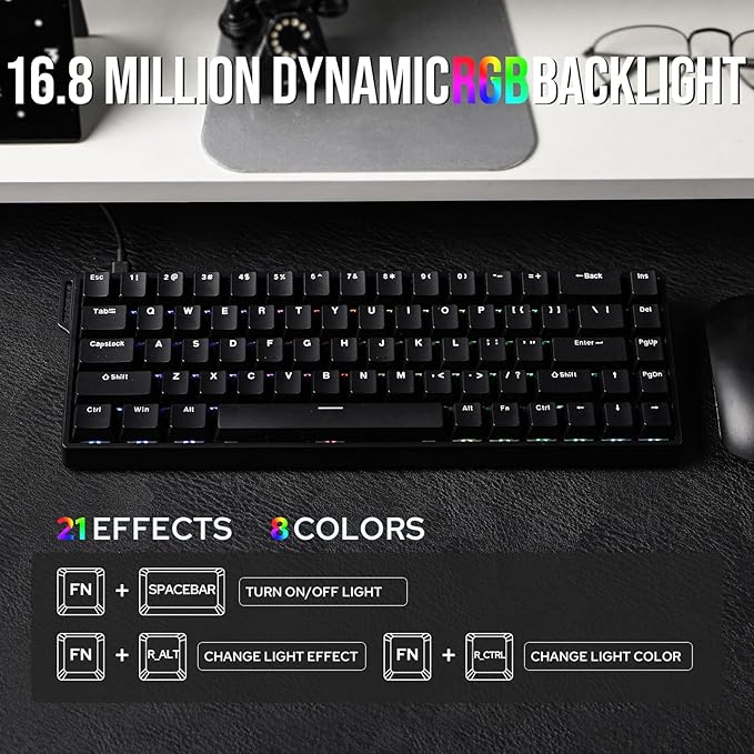 EPOMAKER Aula WIN68 HE Magnetic Keyboard with Adjustable Actuation, Hall Effect Switches, 65% Wired Compact Keyboard, 8000 Hz Polling Rate, Hot-Swappable (Black)