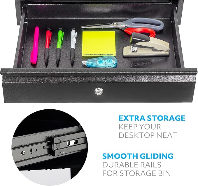 POCHAR 17.75" Steel Under Desk Drawer with Lock & Keys - Attachable Desk Drawer with Slide Out Attachment for Wooden Desks & Workstations - Locking Under Table Undermount Drawers for Home Office
