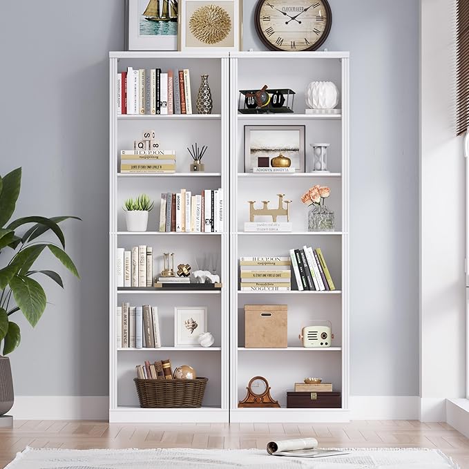 BORNOON 75" Tall Bookshelf, 6-Tier Floor Standing Bookcase with 2 Adjustable Shelves, 24" Wide Open Storage Shelf, Modern Display Organizer for Home Office, Living Room, Bedroom, Study
