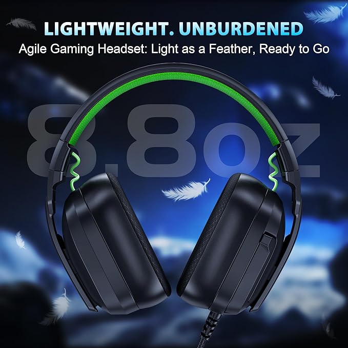 Vakedy HW11 Gaming Headset for PS4,PS5,Xbox Series X,PC,Switch,Gaming Headphones with Noise Canceling Microphone,Stereo Sound,Folding Design,3.5mm Audio Jack (Black/Green)