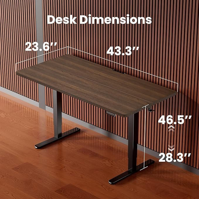 ErGear Height Adjustable Electric Standing Desk, 44 x 24 Inches Sit Stand up Desk, Memory Computer Home Office Desk, Dark Walnut