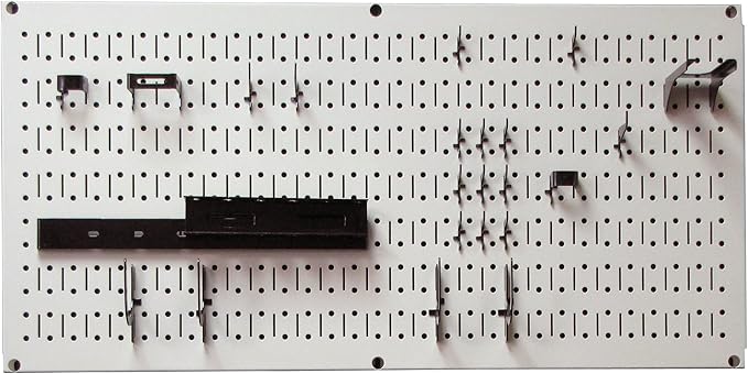 Wall Control Modular Pegboard Tool Organizer System - Wall-Mounted Metal Peg Board Tool Storage Unit for Wall Storage Tiling (Beige Pegboard)