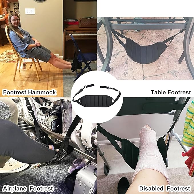 Footrest Hammock, Adjustable Hanging Foot Sling for Airplane Travel, Desk Foot Rest Essentials, Leg Rest Support Strap to Relax Your Feet