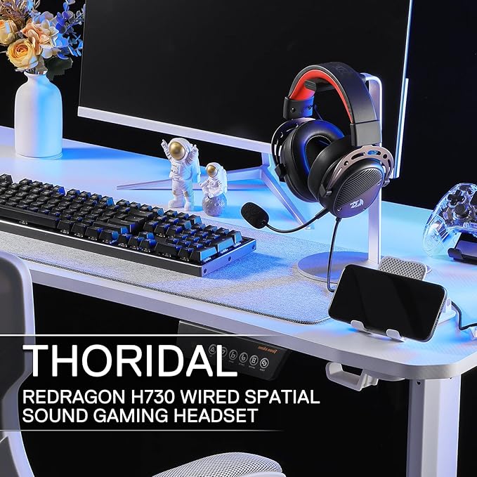 Redragon H730 USB Wired Gaming Headset - 53mm Drivers, 360° Spatial Sound, Detachable Noise-Canceling Microphone, Magnetic Replaceable Ear Cushions, Over-Ear Headphones Works for PC/PS4/PS5, Black