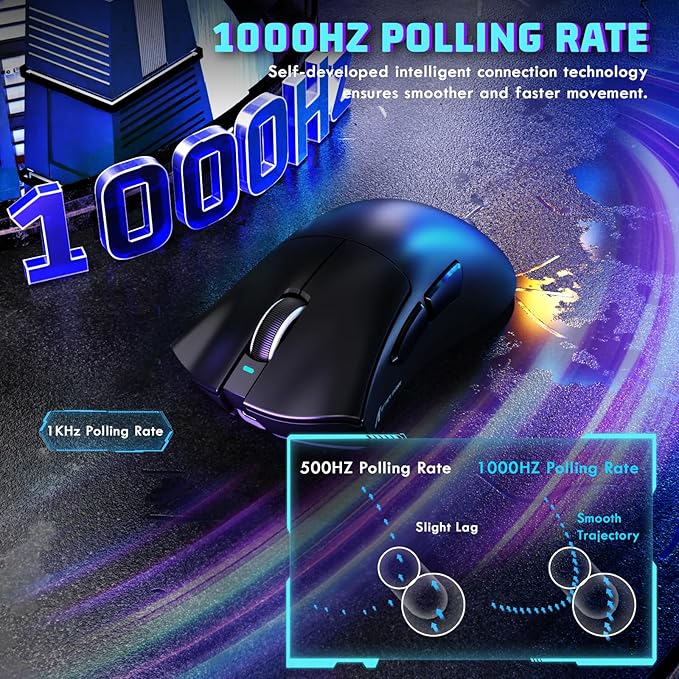 MAMBASNAKE ATTACKSHARK V3 Wireless Gaming Mouse,Adjustable 25K DPI PAW3311 Optical Sensor,Ergonomic 62g Lightweight 5 Programmable Buttons 500mAH Battery,2.4G/BT/USB-C Wired for PC/Mac-Black