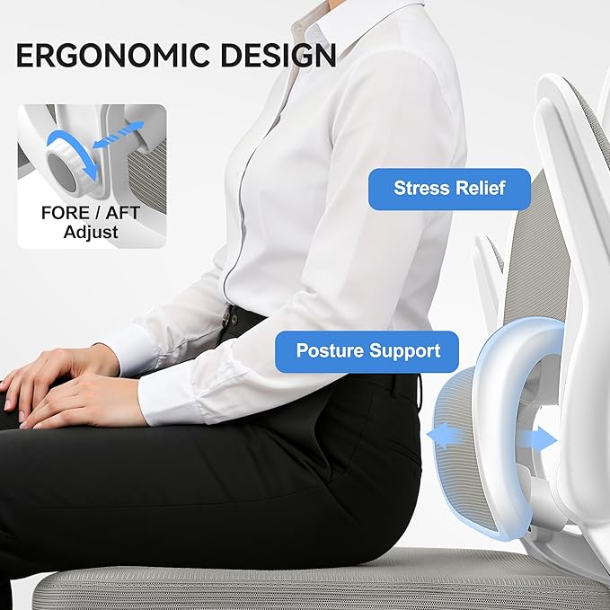 ALLGOD Ergonomic Office Chair, Breathable Mesh Ergonomic Desk Chair with Adjustable Lumbar Support, Flip-up Armrests, Computer Chairs Comfortable for Home, Office, Work, 300lbs, LightGray, Upgrade