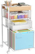 SWTYMIKI Rolling File Cart with Drawers - 4 Tier Under Desk Storage Craft Rolling Organizer Cart - Office Storage &Organization, Mobile Metal Filing Cabinet for Office and Home White