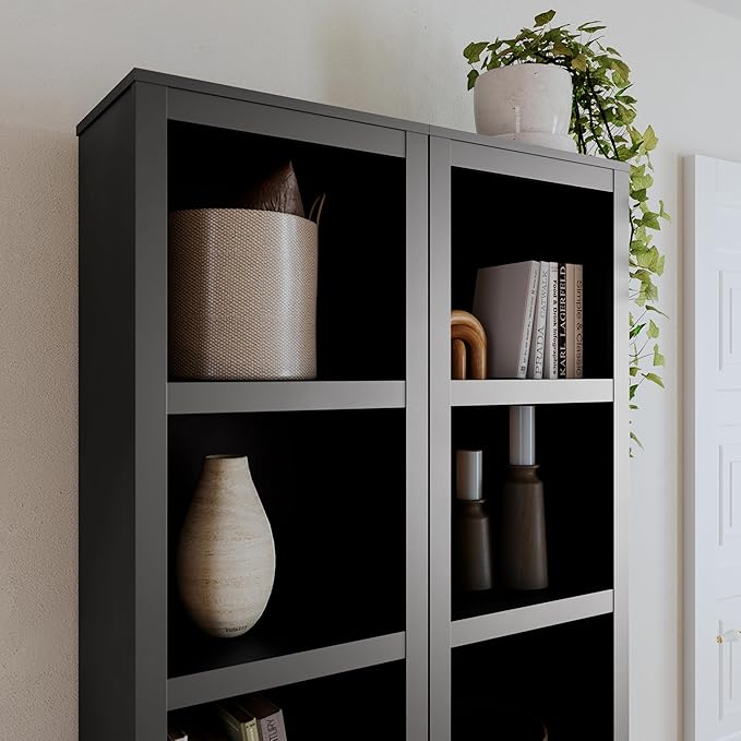 Prepac Moda 80" Tall 5-Tier Narrow Bookcase in Black, Modern Storage Accent Bookshelf with 3 Adjustable Shelves for Home, Office, Living Room, Bedroom