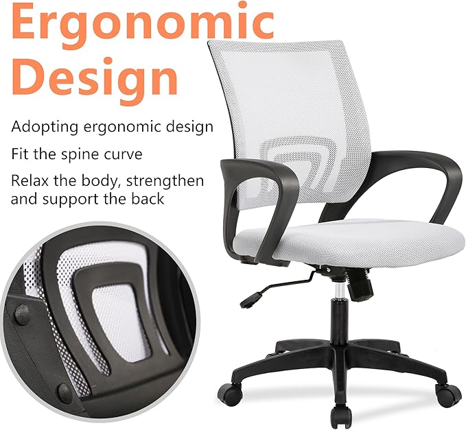 PayLessHere Home Office Chair - Adjustable Ergonomic Chair with Lumbar Support, Armrest, Executive Style, High Density Mesh, 360 Degree Swivel, for Men & Women (White)