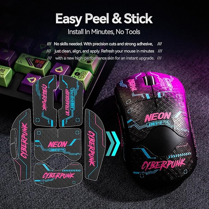 2-Pack Cyberpunk-Neon Mouse Grip Tape for Viper V3 Pro / V4 Pro - 0.5mm Ultra-Thin Pre-Cut, Anti-Slip, Sweat-Resistant, Professional Competitive Upgrade Kit