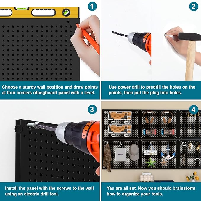 Metal Peg Board Kit with 1/4" Pegboard Accessories,Include 16.5"X13" Peg Board and Extra Thick Pegboard Accessories,Wall Organizer PegBoard Panels Tool Organizer Storage System (128)