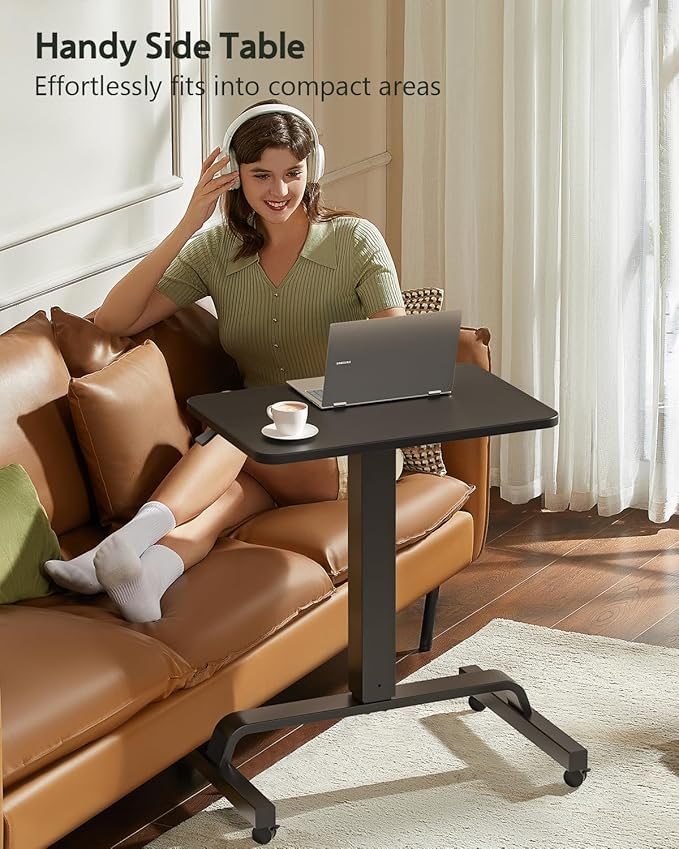 WALKINGDESK Height Adjustable Mobile Standing Desk with 360° Swivel Casters, 29"-45" Pneumatic Rolling Desk on Wheels, Perfect for Home Office, Bedroom, Living Room, Black
