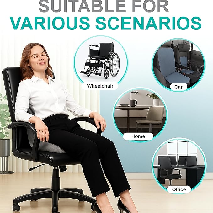 Premium Ergonomic Seat Cushion Set with Back Support, Non-Slip Base for Office Chair, Memory Foam Lumbar Pillow, Back Pain Relief, Car Seat (Dark Gray)