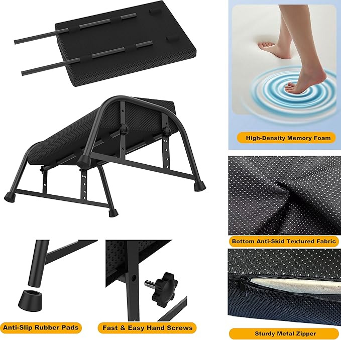 Under Desk Footrest with Memory Foam, Adjustable 10-Level Ergonomic Foot Rest for Office & Gaming Desk Accessories for Leg Rest, Reinforced Metal Frame, Non-Slip Base Extra Large（Black