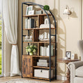 Jehiatek 71" Arc Gold Bookshelf with Storage Cabinet, Tall 6 Tiers Industrial Bookcase with Sturdy Metal Frame, Geometric Book Shelf for Lving Room, Home Office, Black and Brown