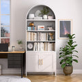 VEXPOR 73" Tall Metal Arched Bookcase with Doors, 5-Tier Arched Bookshelf with 2 Adjustable Shelves for Living Room, Home Office, Assembly Required, White, 15.35" D x 30.71" W x 72.83" H