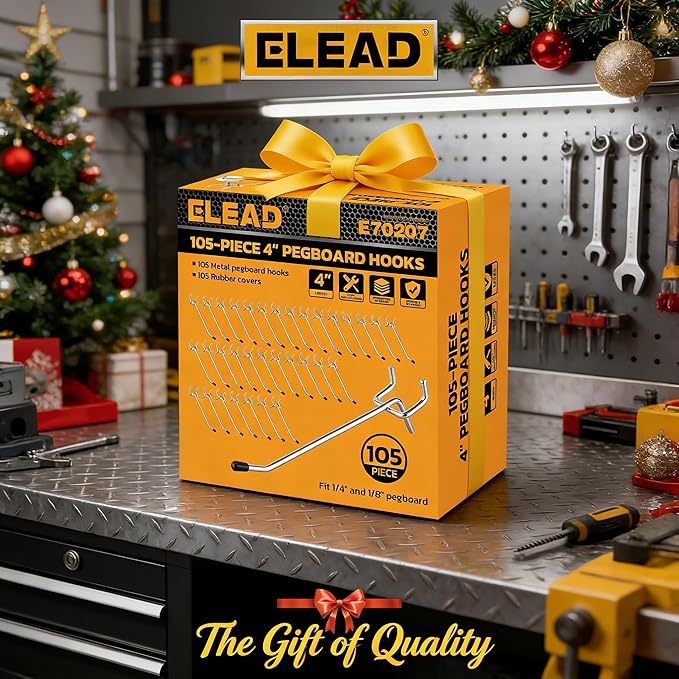 ELEAD 105-Piece 4 Inch Pegboard Hooks, Heavy Duty Peg Board Organizer Accessories, Peg Board Tool Hangers Fit for 1/4" and 1/8" Pegboard Hanging Tools Garage, Workshop, and Craft Storage