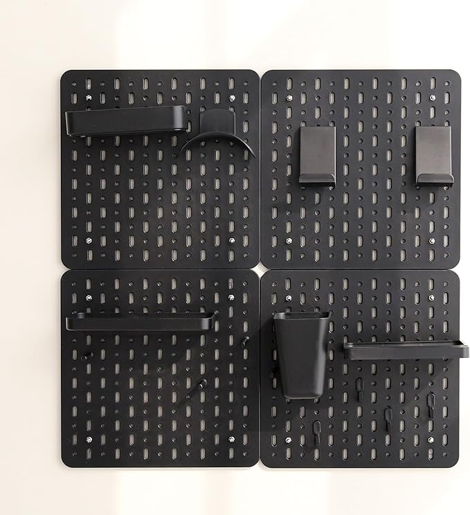 No Drill Pegboard Wall Organizer - HIPS Material Gaming & Office Storage with Accessories, White/Black/Pink Combination for Men Women Space-Saving (Black)