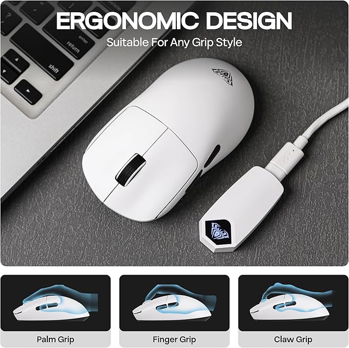 MechLands AULA SC800 Gaming Mouse with Adjustable 26,000 DPI, PAW3395 Sensor, 8000 Polling Rate, Dual-Mode Wireless Lightweight Mouse, Ultra-Precise & Durable for Gaming & Esports & Office Use (White)