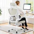 ALLGOD Ergonomic Office Chair, Mesh Desk Chair with Lumbar Support, High Back Home Office Chair with Adjustable Headrest and Flip-Up Arms, Comfortable Computer Chair, Thick Cushion, 300 LBS, White