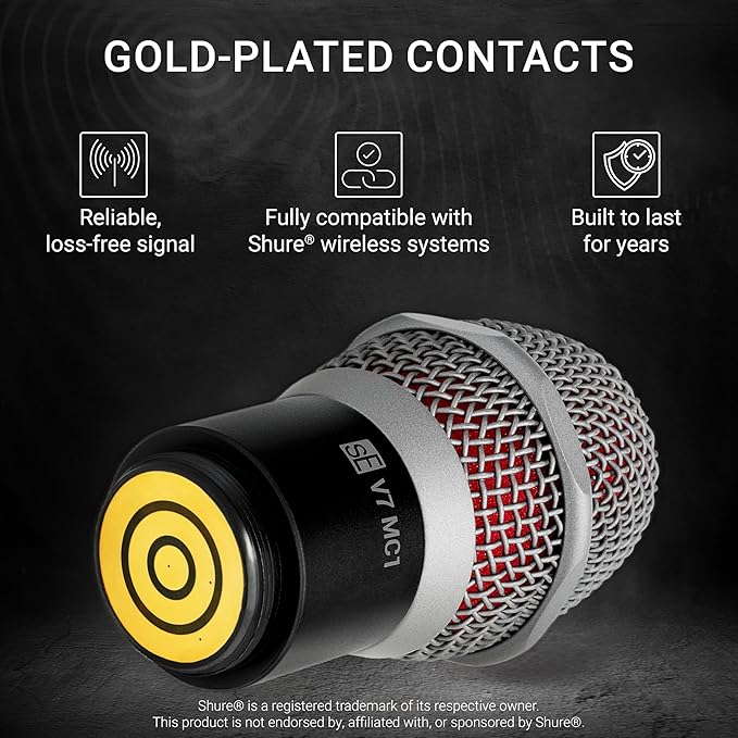 SE ELECTRONICS V7 MC1 Wireless Microphone Capsule - Compatible with Shure Wireless Transmitters - Professional Dynamic Microphone for Singing, Speech & Music Studio Recording (Red w MP03 Pouch)