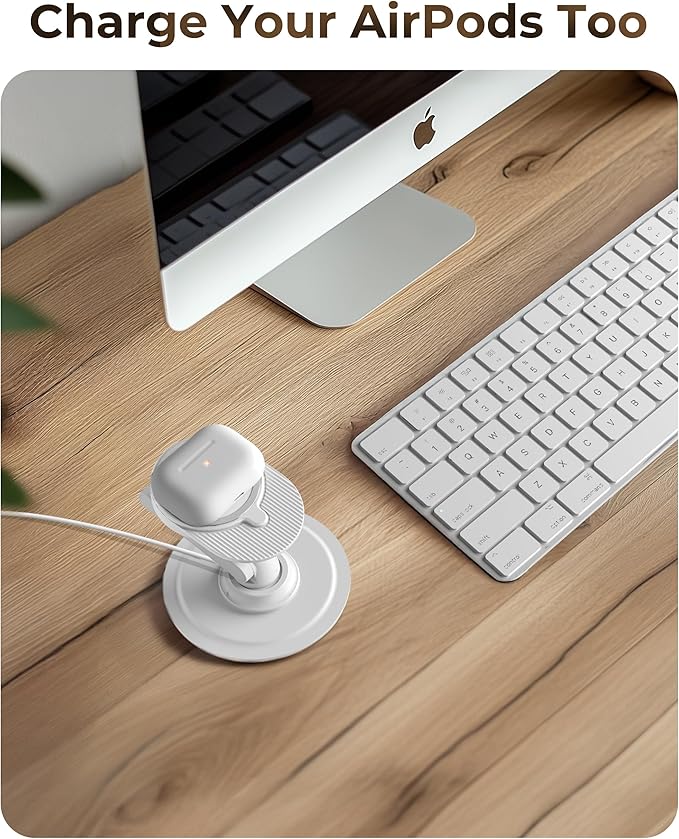 COOPER 360 MagBase - iPhone MagSafe Charger Stand for Apple MagSafe Charger (Not Included) AirPods Charger, MagSafe Stand for iPhone 17/16/15/14/13/12 Pro/Max | Standby Mode, 360° Rotation (White)